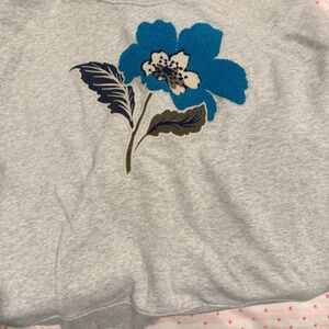 Gray Sweatshirt with Blue Floral Design